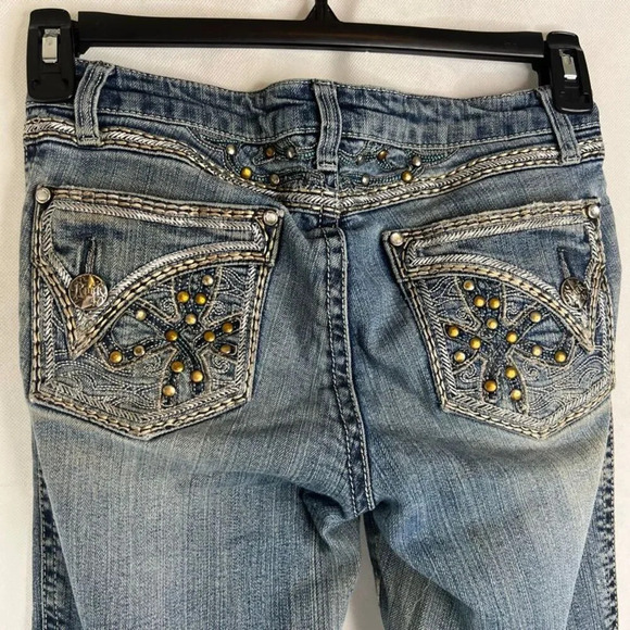Rock 47 by Wrangler Low Rise Y2k Embellished Bootcut Denim Blue Jeans Sz 30/34 - Picture 4 of 10